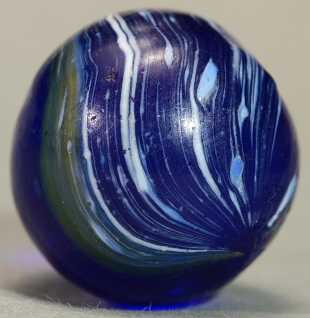 Indian Marble German Handmade Antique Cobalt & Olive Green Flash 14.7mm 9/16''