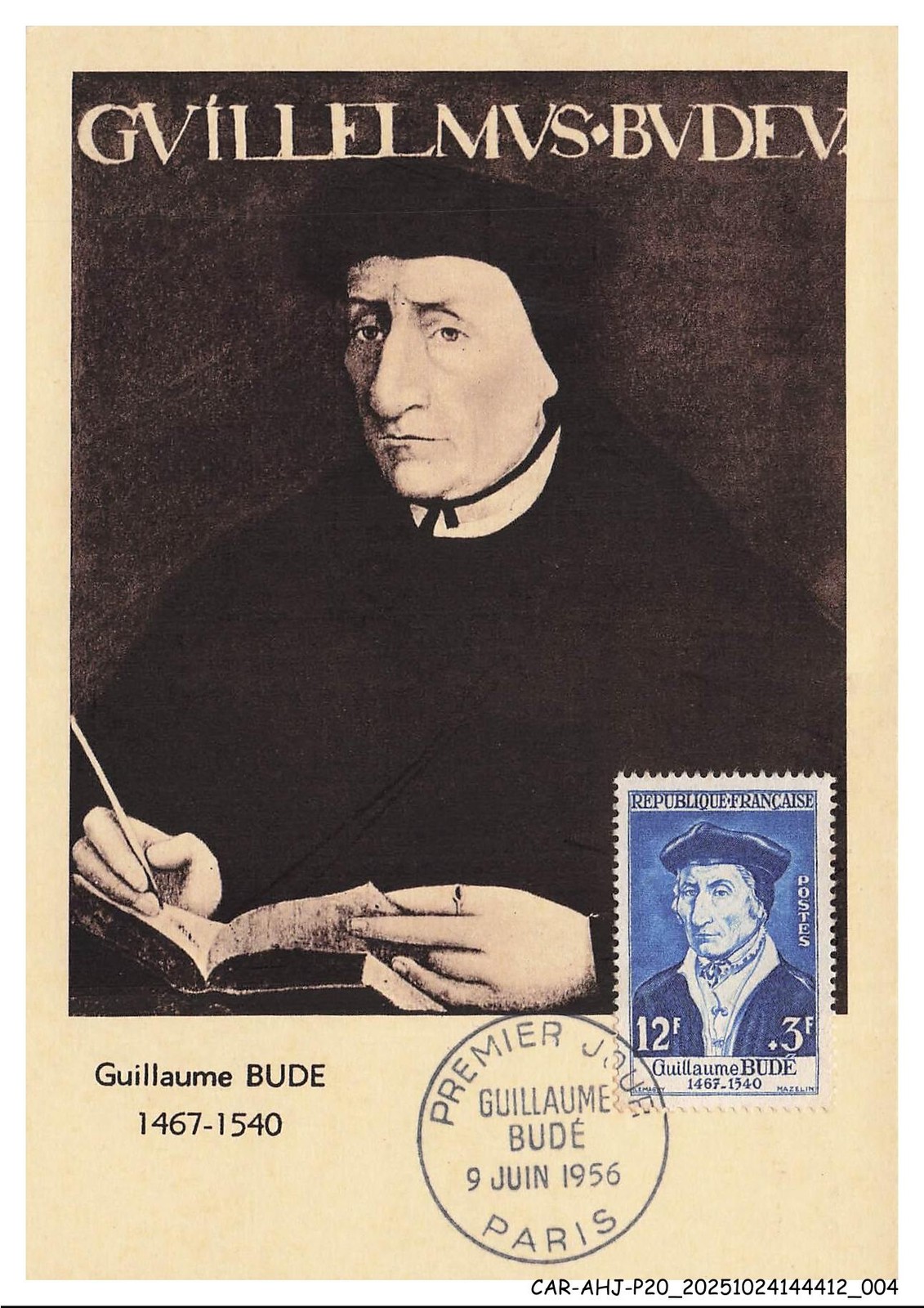 Car Ahjp20 1032 Carte Maximun - Guillaume Bude - 1956