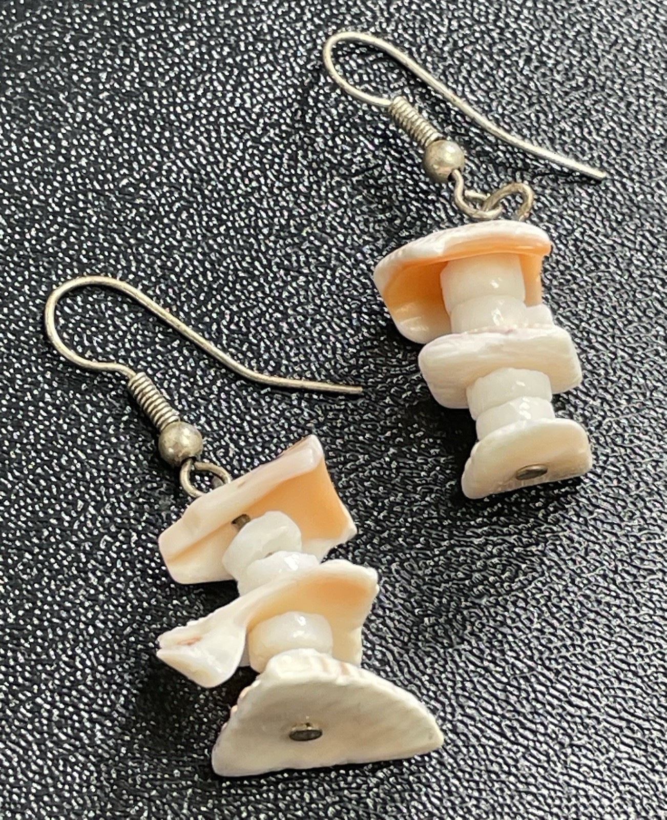 Vintage 1.6” Chunky Mother Of Pearl Beaded Dangle Earrings