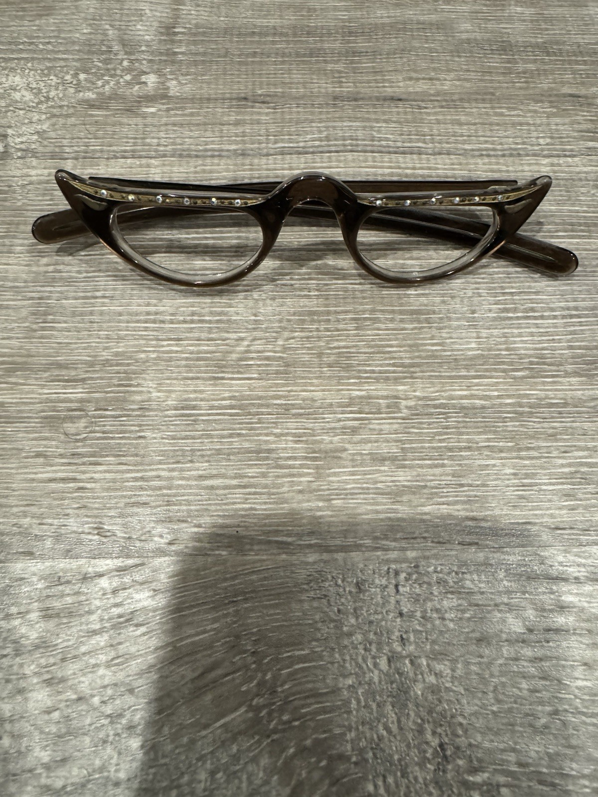 1950s Cat Eye Glasses NOS Brown Rhinestone USA 5.5"
