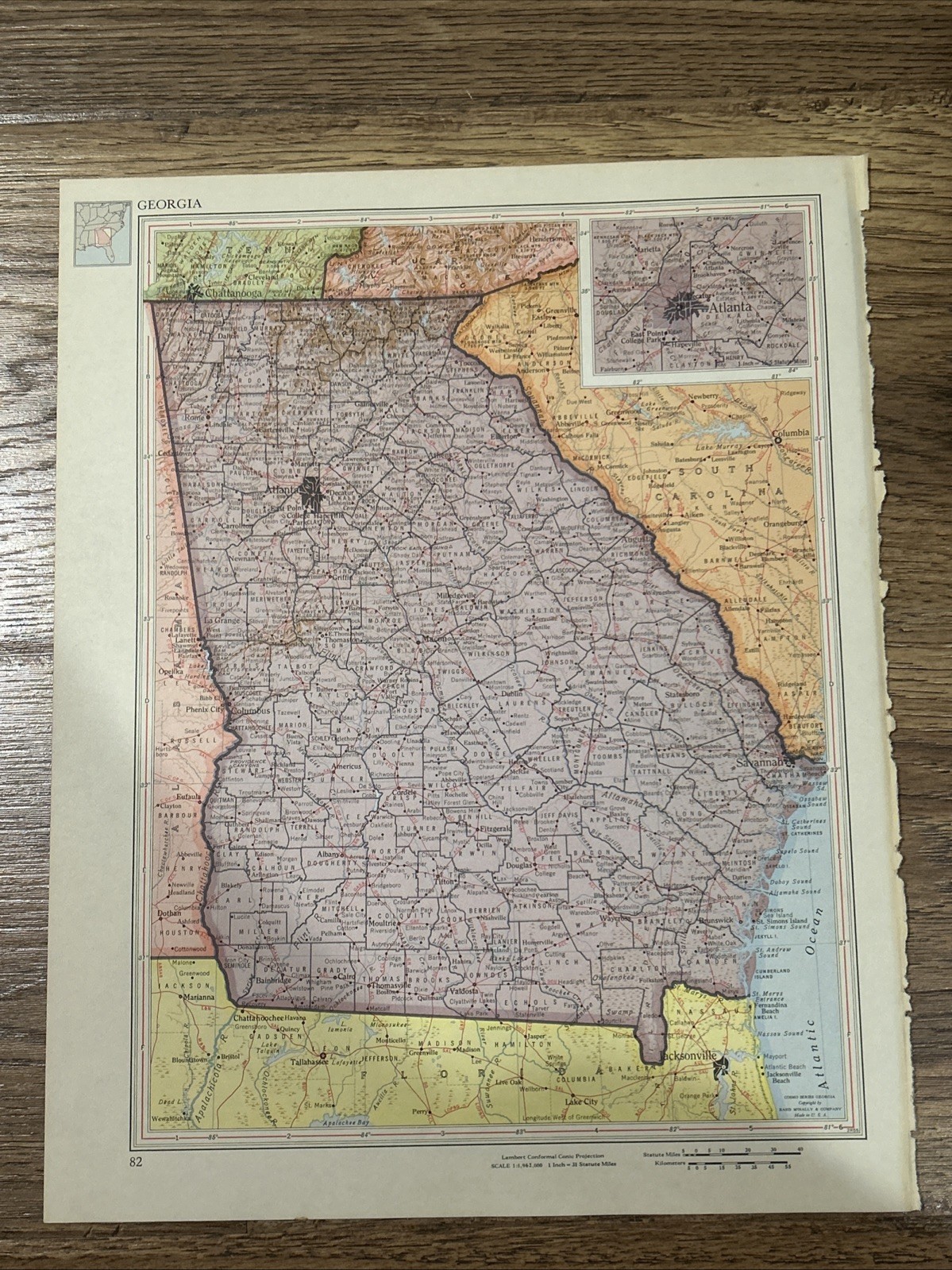 Antique 1956 Map Of Georgia  14”x11”