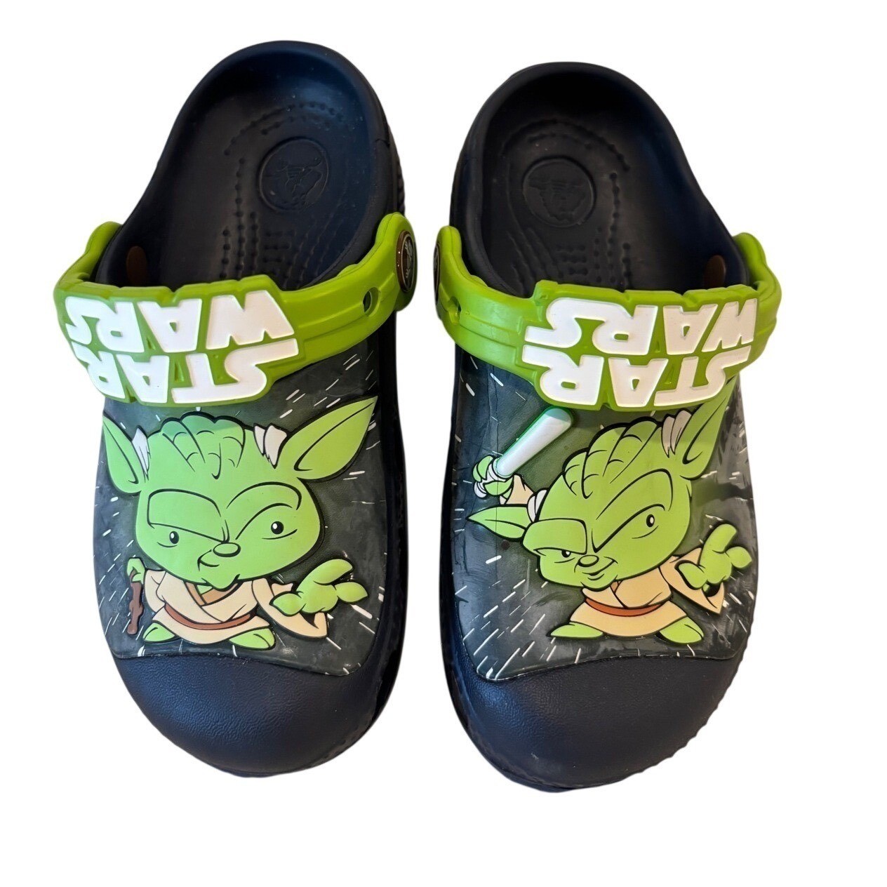 Crocs Star Wars Yoda Clogs Kids Size 10 11 Navy Green Excellent Shoes NWOT