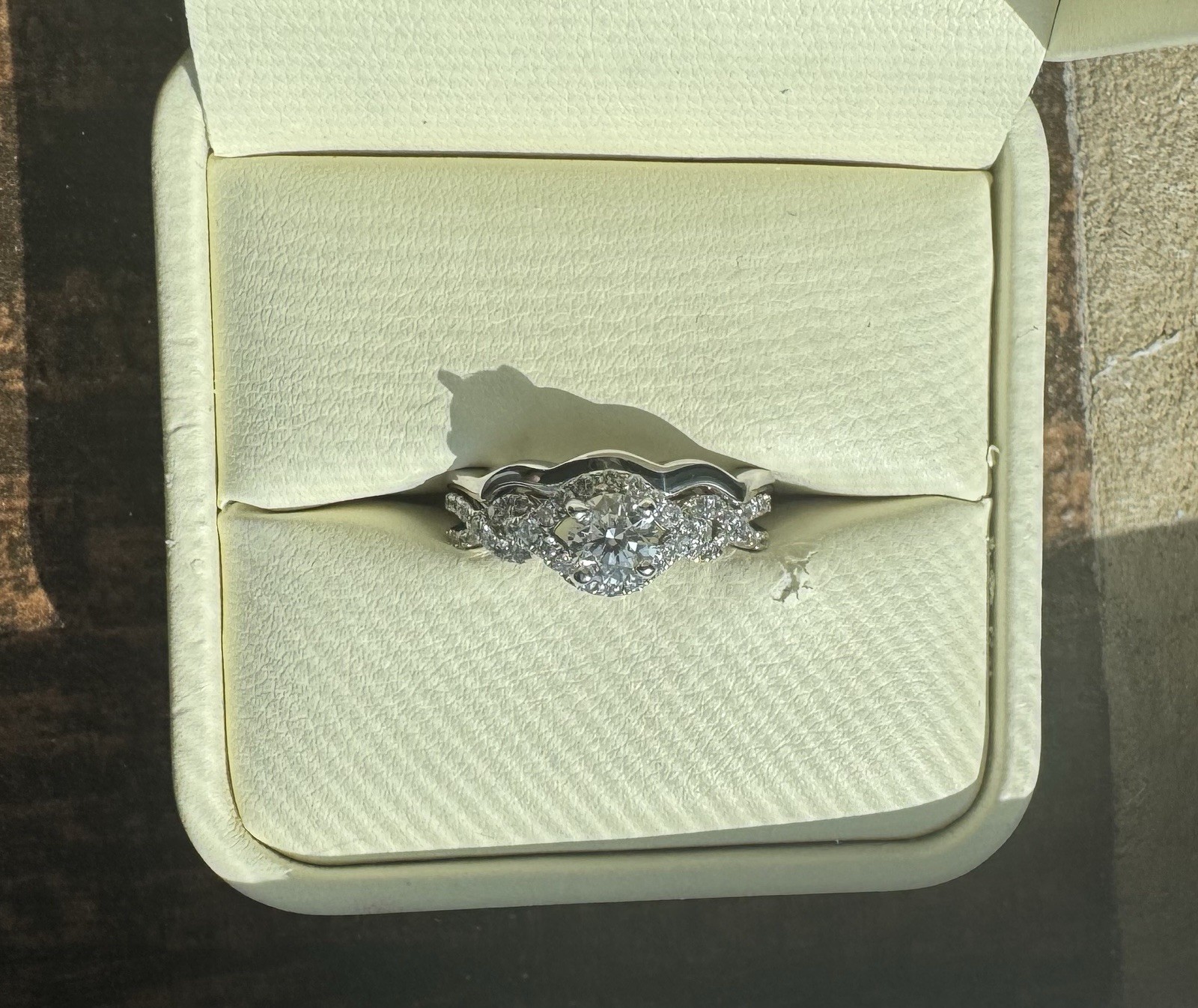 14k White Gold Engagement Ring and Wedding Band size 6 Natural Diamond- 1 C CTW