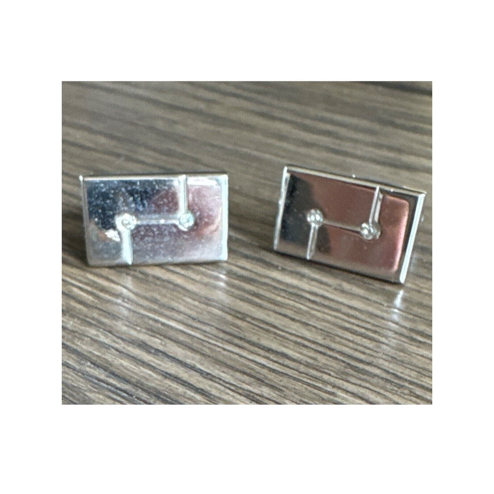 Vintage Hickok Cufflinks Rectangle Silver Tone Faux Diamond Swivel Bar Toggle