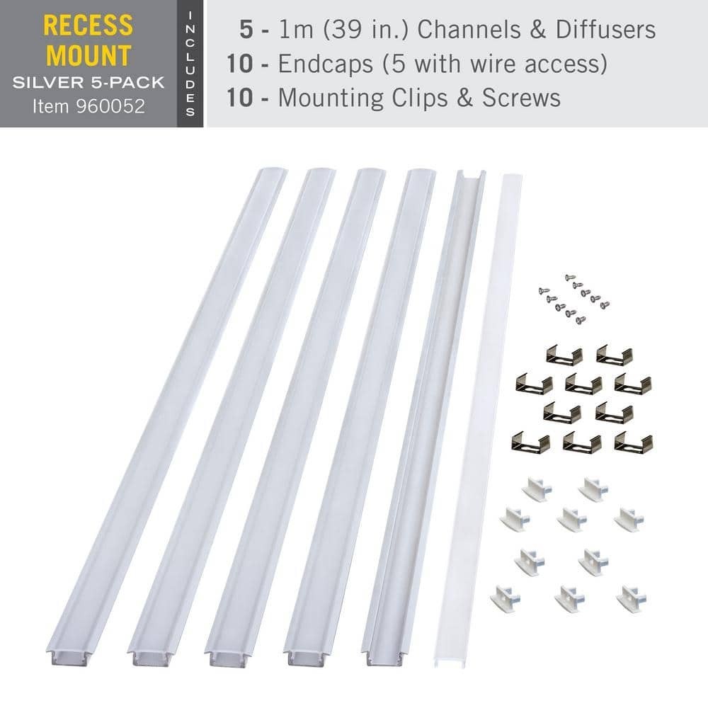 RibbonFlex PRO Recess Mount LED Tape Light Channel, Silver (5-Pack) 14A