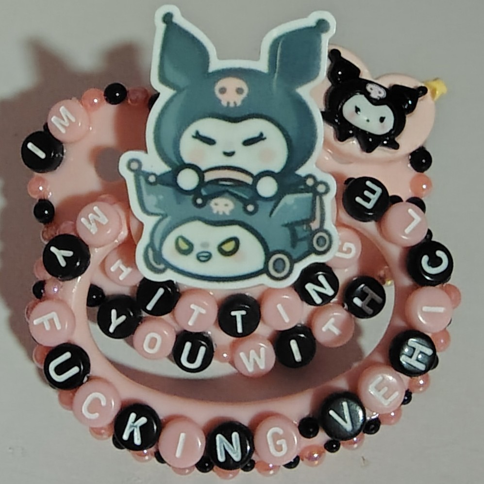 Kuromi Driving "Im Hitting You With My F-cking Vehicle" Pink Adult Deco Pacifier