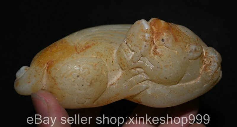 4.8" Chinese Natural White Jade Carving Fengshui pixiu beast Statue A2