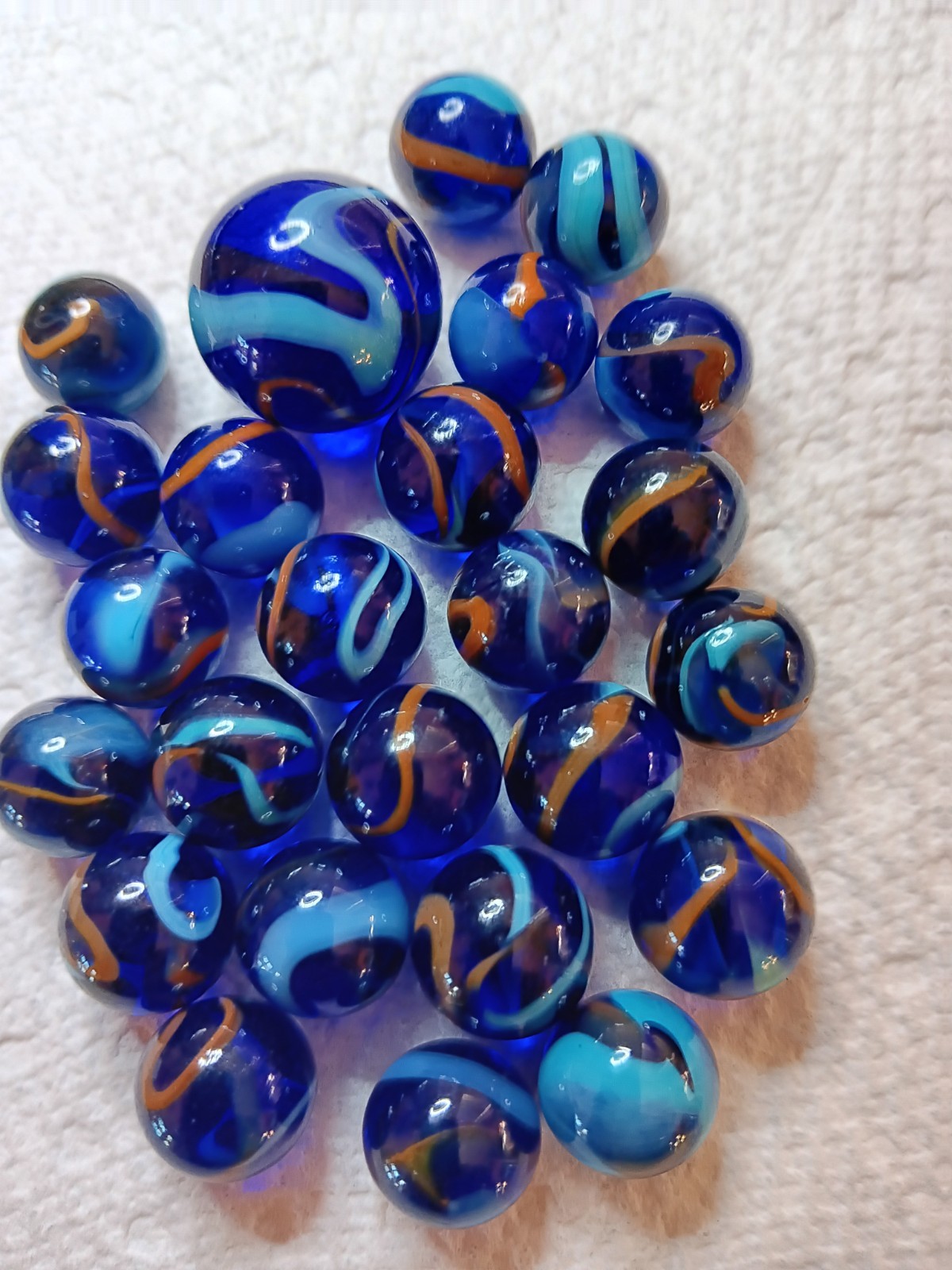 Blue Swirl Machine Made Toy Marbles Lot, Mixed Sizes 0.87-0.57 Inch, Ages 8+