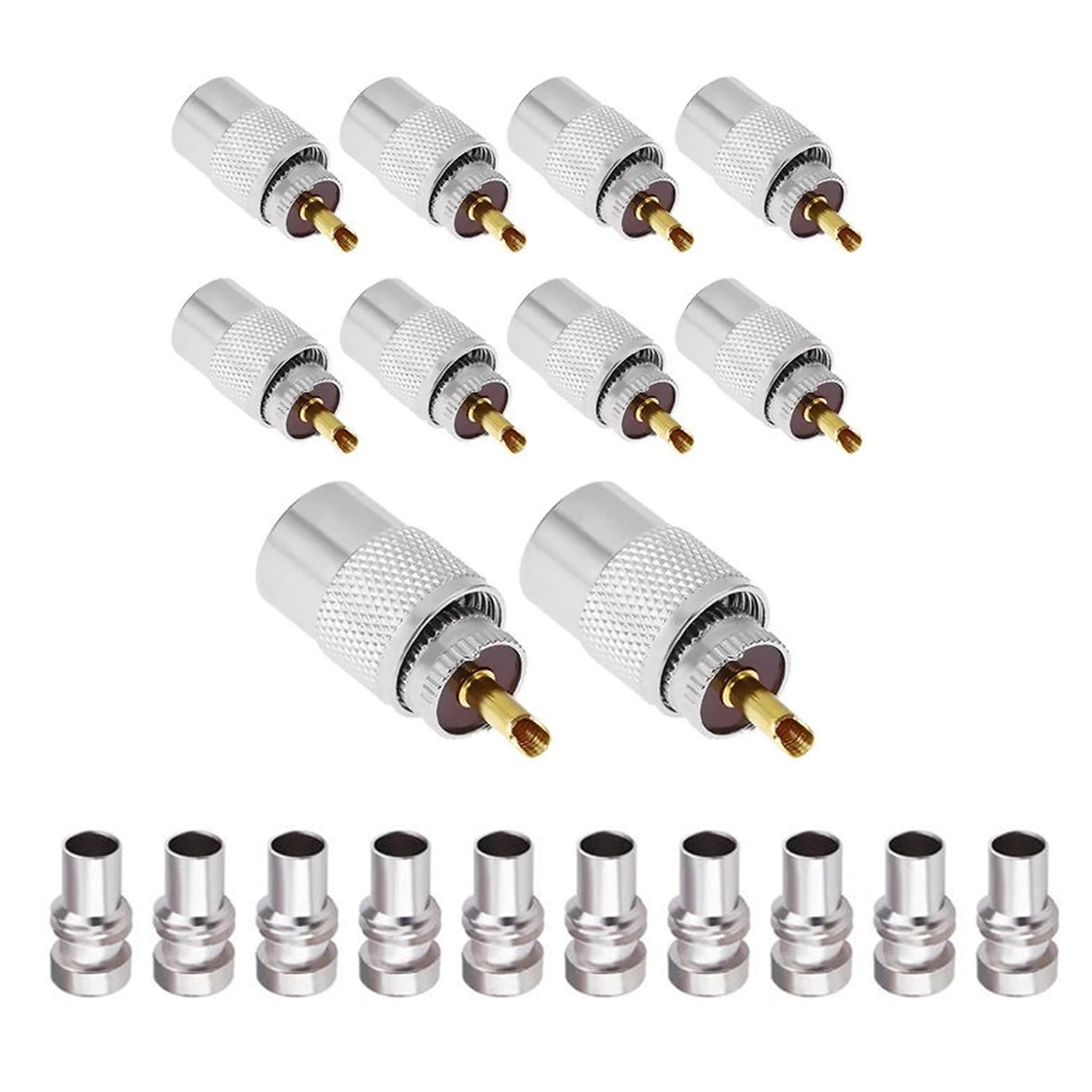 10PCS Brass PL259 Connectors w/UG-176 Tubes for RG59/RG58/LMR400/Belden 9913