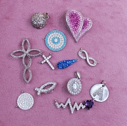 Sterling Silver Charm Lot Tiny Rhinestones 12 Pcs Stamped