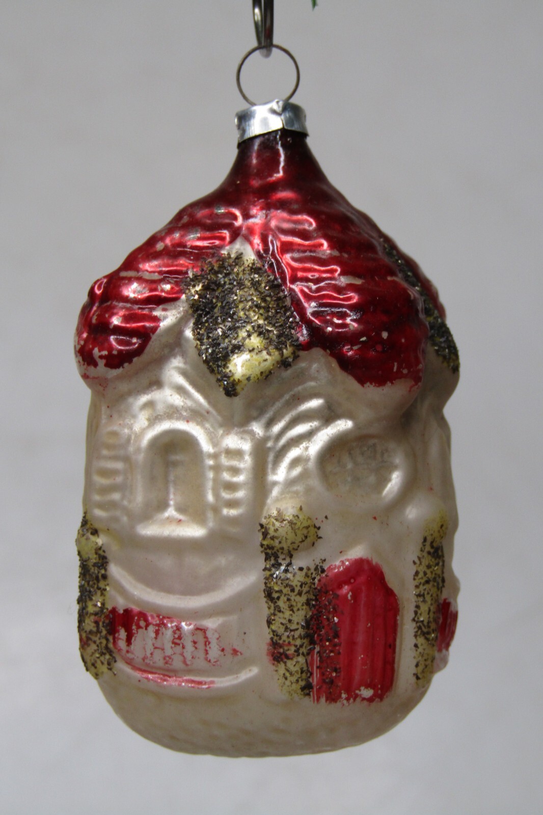 Vintage Glass Embossed Glitter RED ROOF HOUSE Christmas Ornament Germany