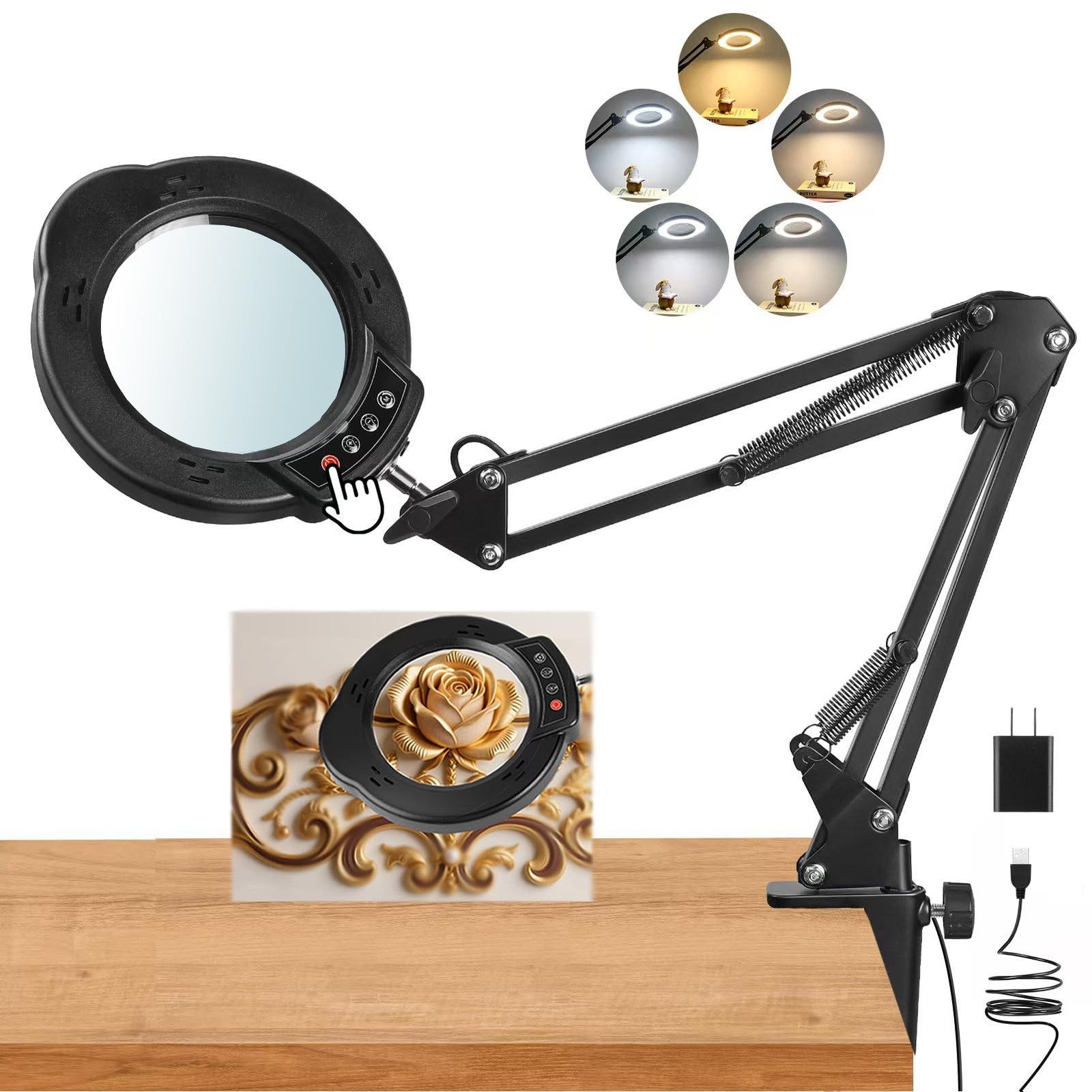 Upgrade 12X Magnifying Glass with Light and Stand, Real Black01 