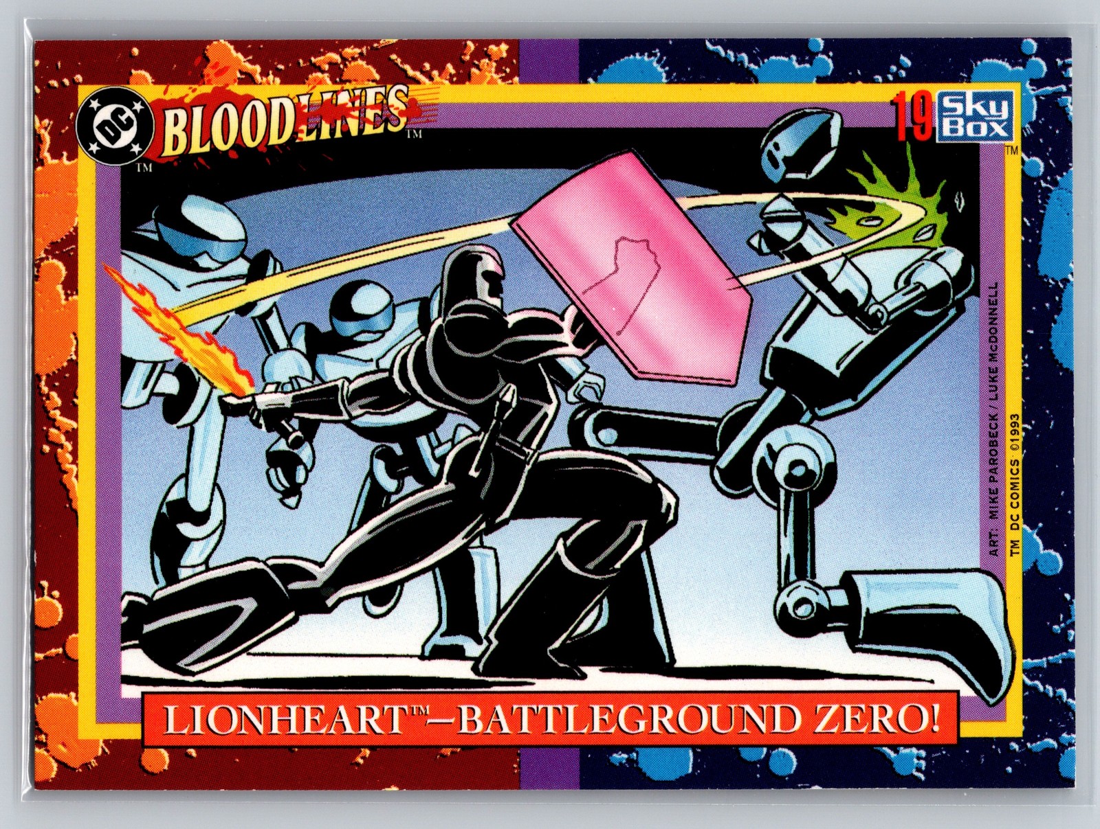 1993 SkyBox DC Bloodlines #19 Lionheart Battleground Zero Robot Combat Card
