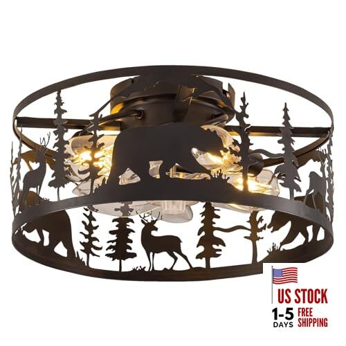 Farmhouse Caged Ceiling Fans with Lights and Remote Control,Rustic D18 inch