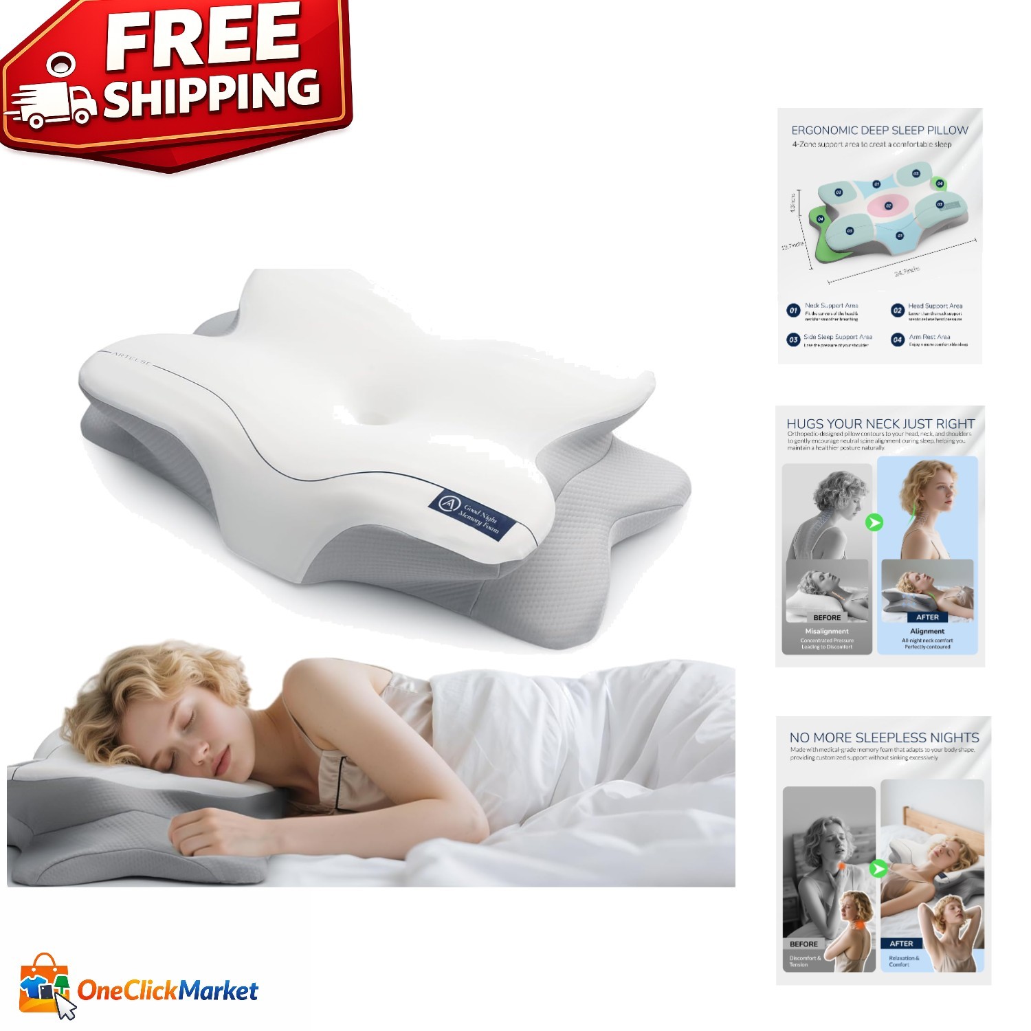 Ergonomic Neck Support Pillow - Breathable Memory Foam for Pain Relief & Comfort