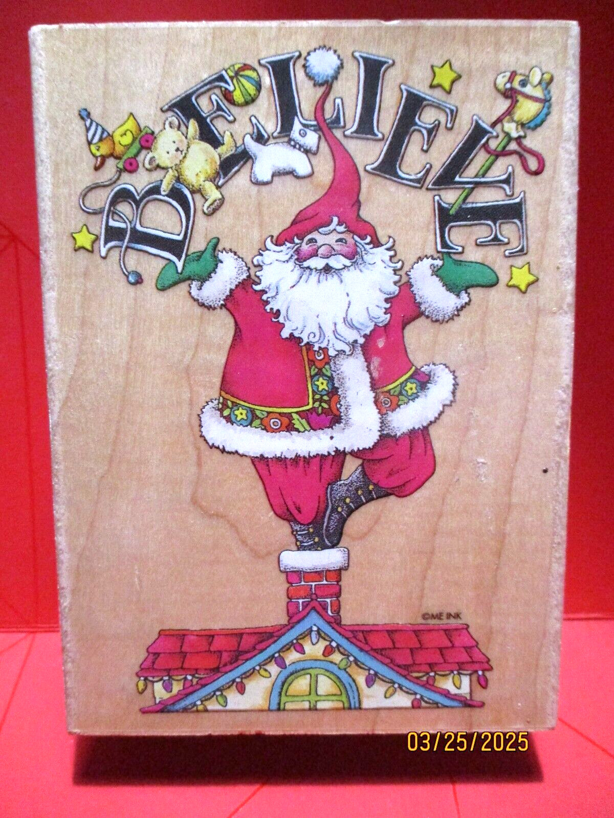 CHRISTMAS SANTA BELIEVE MARY ENGLEBREIT ALL NIGHT MEDIA RUBBER STAMP Wd MTD