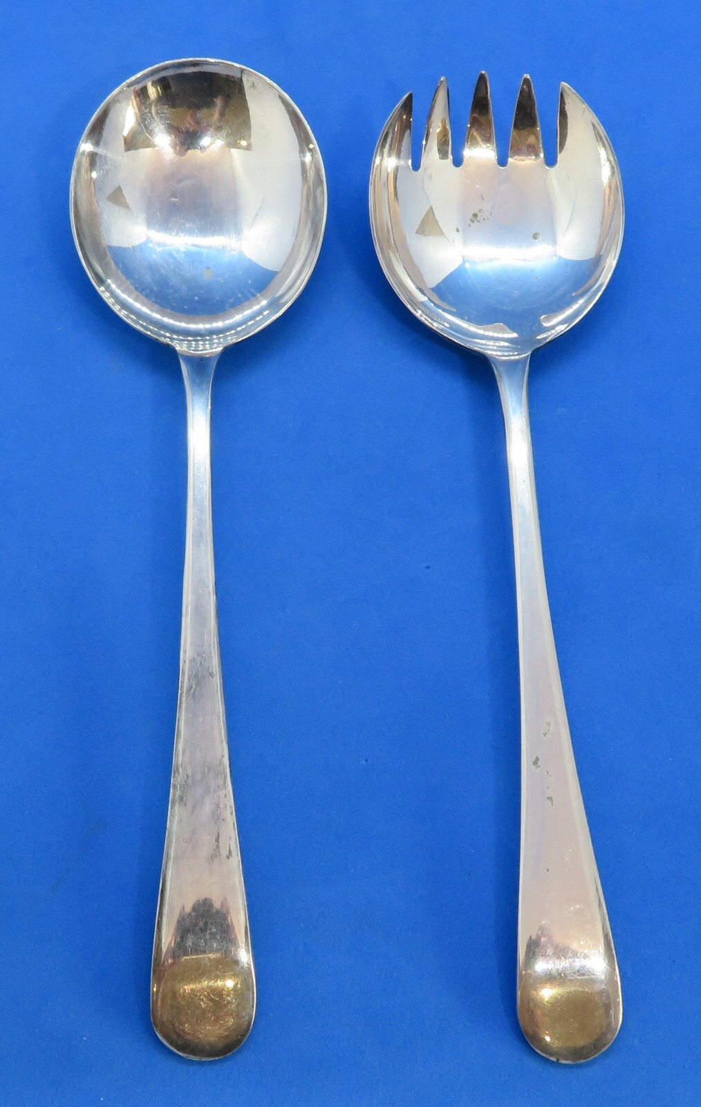 Silver plate electroplate vintage Victorian antique pair salad serving spoons A