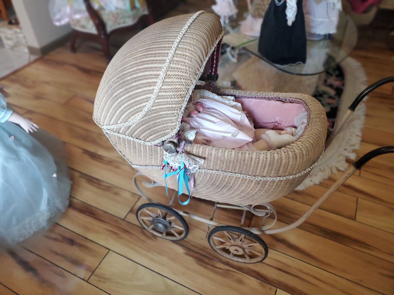 antique wicker doll buggy vintage