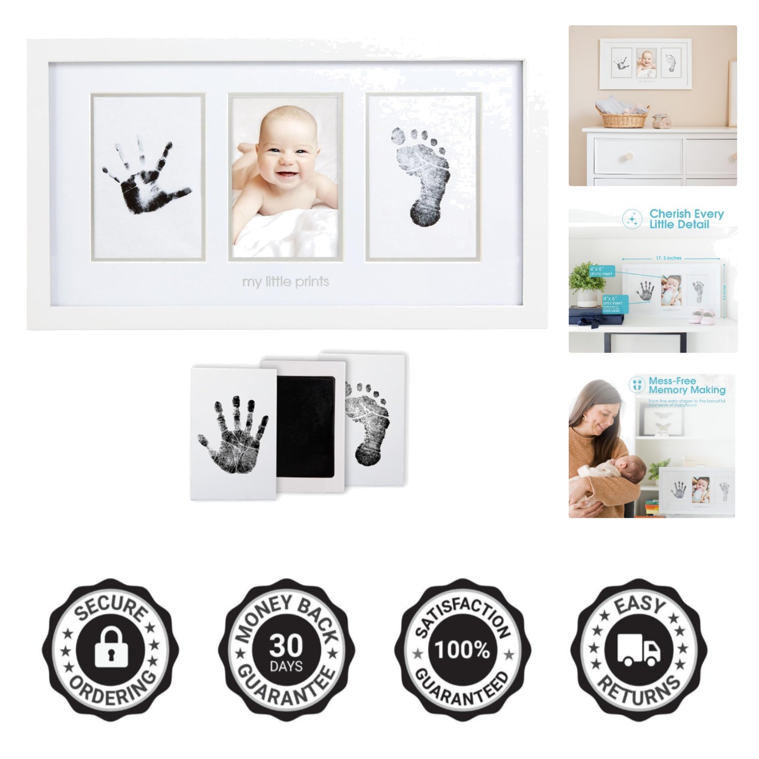 Baby Hand and Footprint Kit - Inkless No Mess Clean-Touch Ink Pad, Newborn Ke...