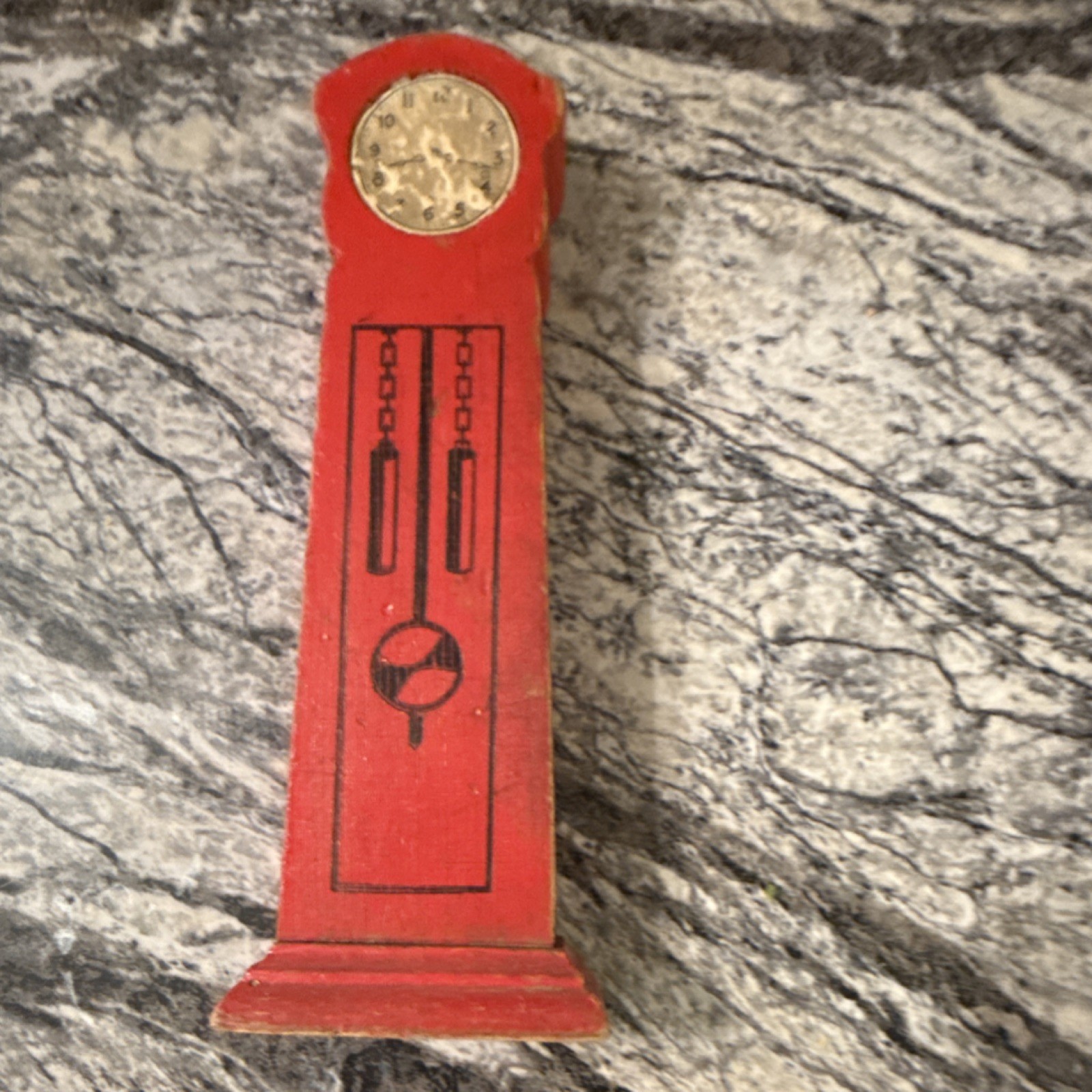 Vintage Red Wooden Grandfather Clock 1:12 Dollhouse Furniture Original
