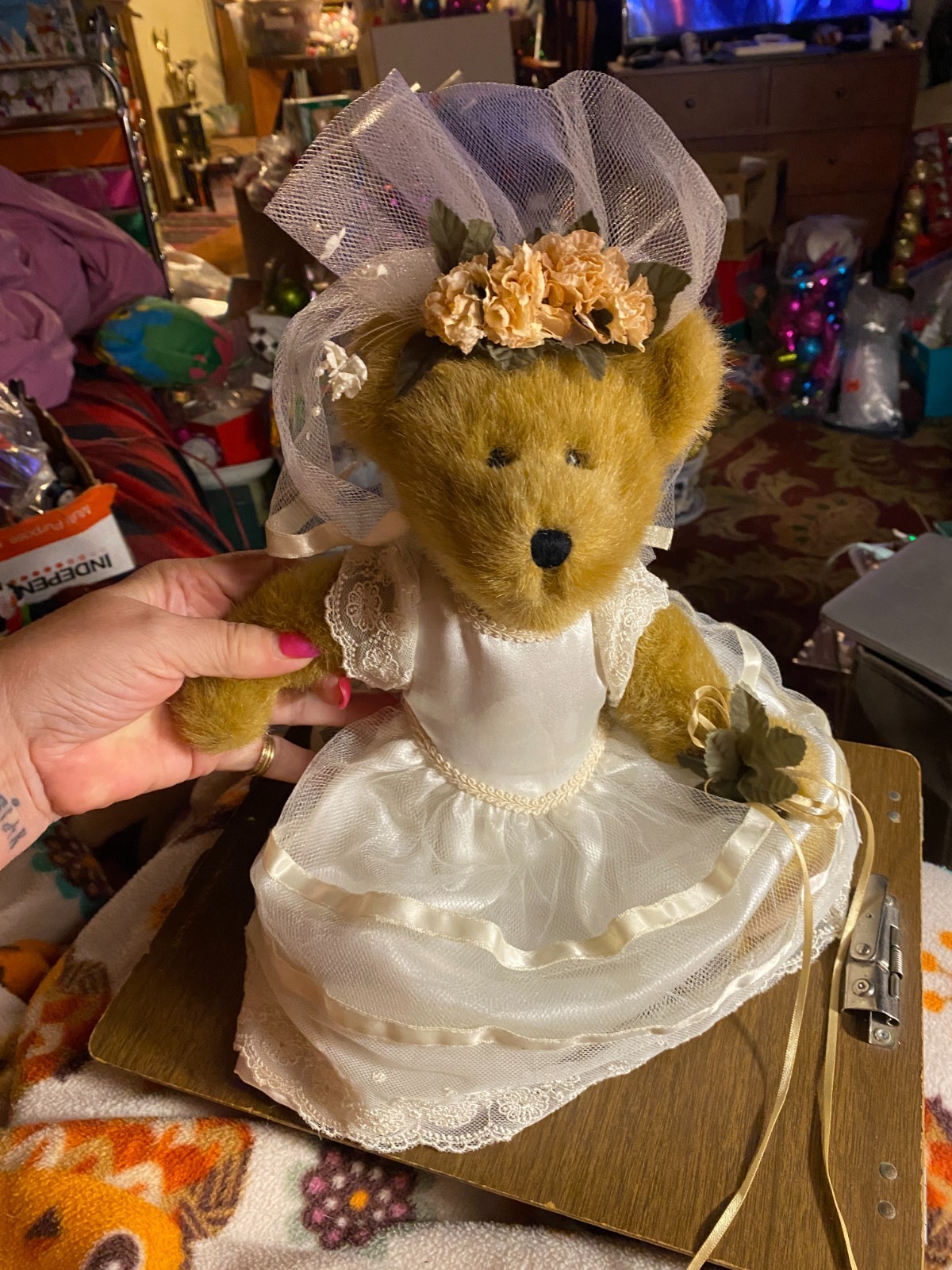 Vintage Boyd's Bear Wedding Bride Bear Jointed w Undies & Garter 14'