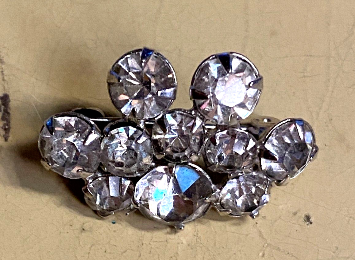 Vintage Clear Rhinestone Pin Brooch 1"