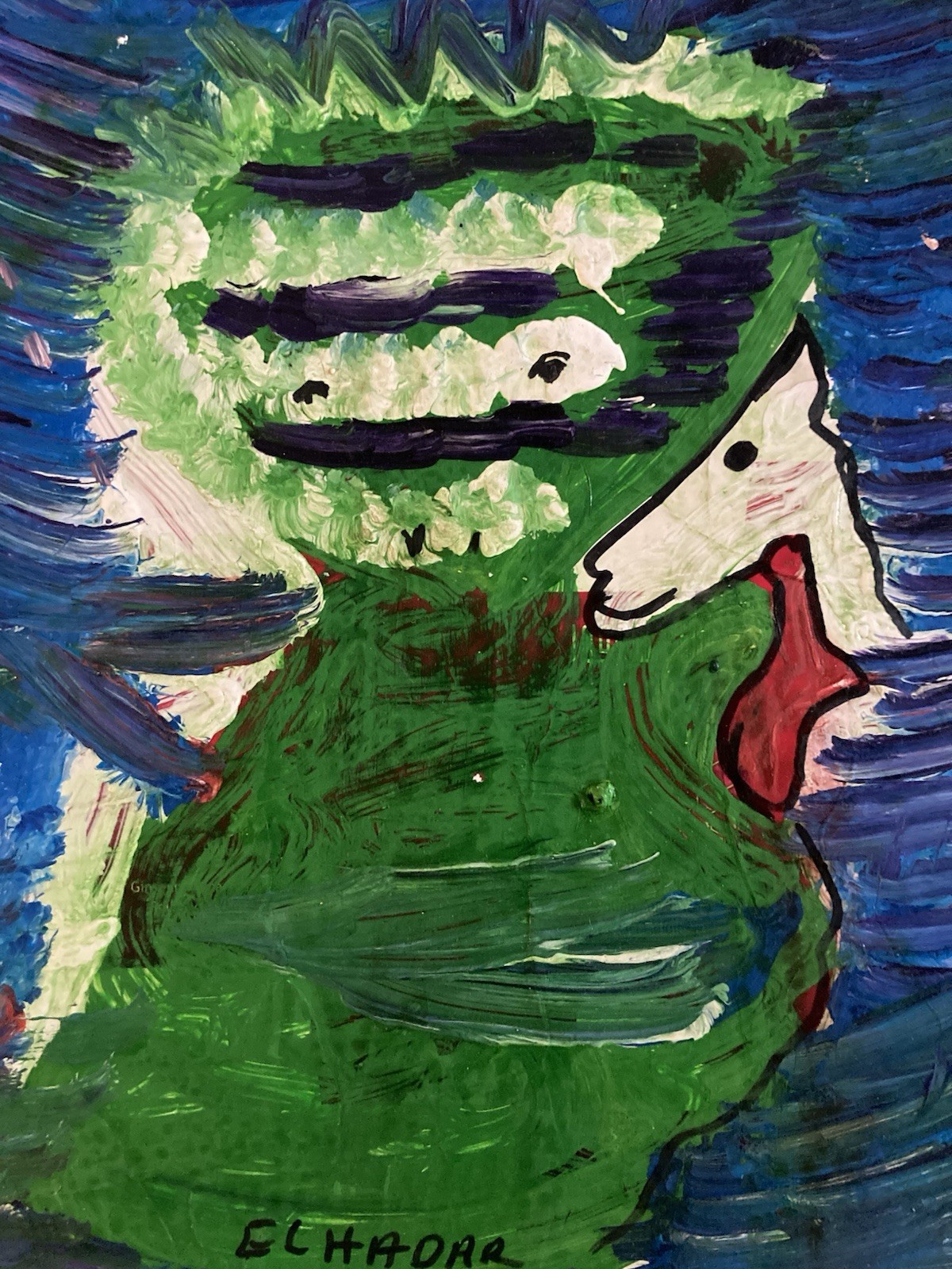 Art Brut Painting Cardboard 2020 Mostafa El Hadar Essaouira Expressionist Animal