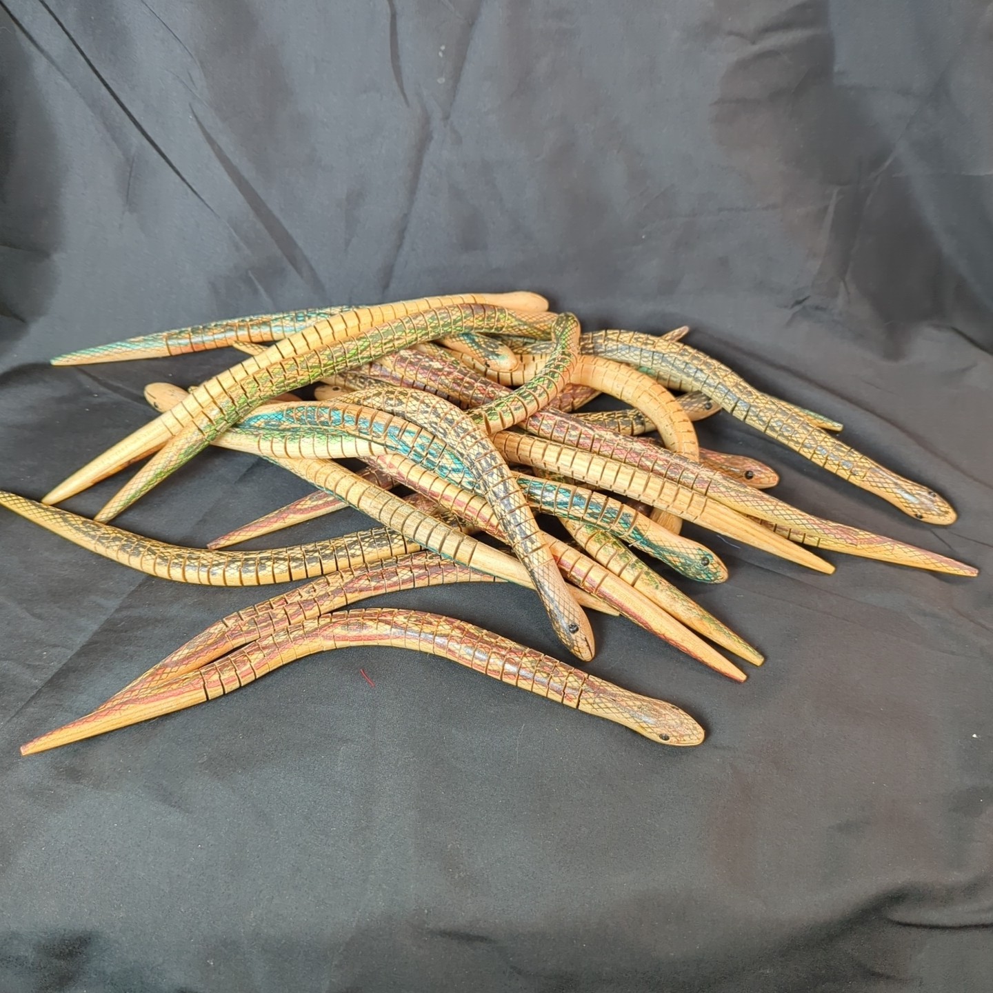 21 Jointed Articulated Flexible Wooden Snake Snakes Toy 12" Folk Art Lot
