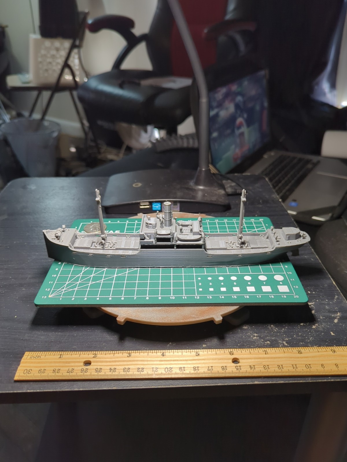3D Printed 10-in Model World War I Cargo Ship EFC USS Ferris Unpainted