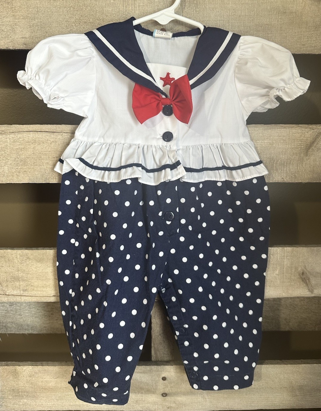 Vintage 1980s Girls Sailor Bubble Romper Navy Striped Size 6-9M 100% Cotton