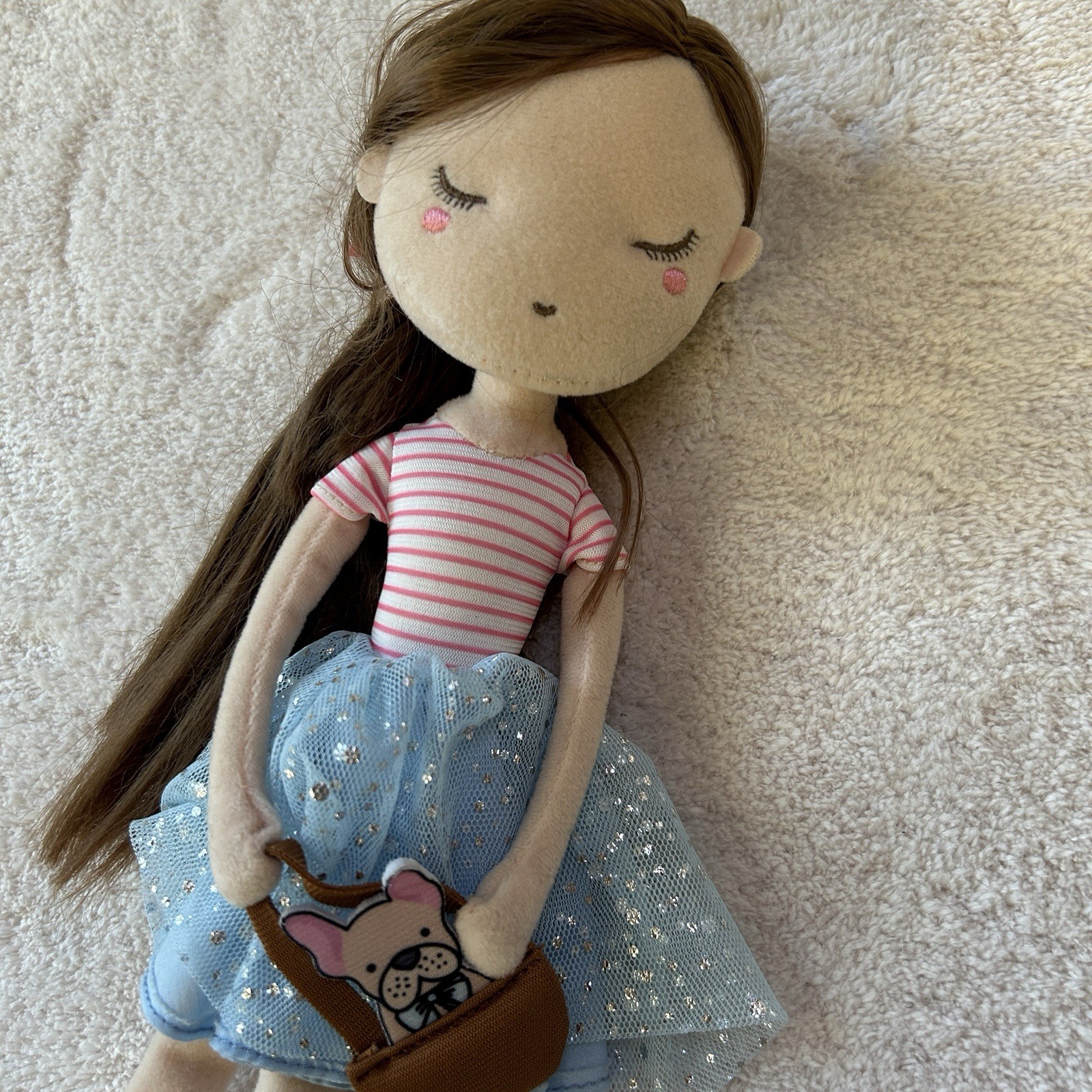 Floral Little Lilly Floral Girl with French Bulldog Doll Plush Ragdoll 12" NWT