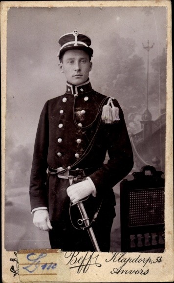 CdV standing portrait, Belgian soldier, uniform, sword - 10489640