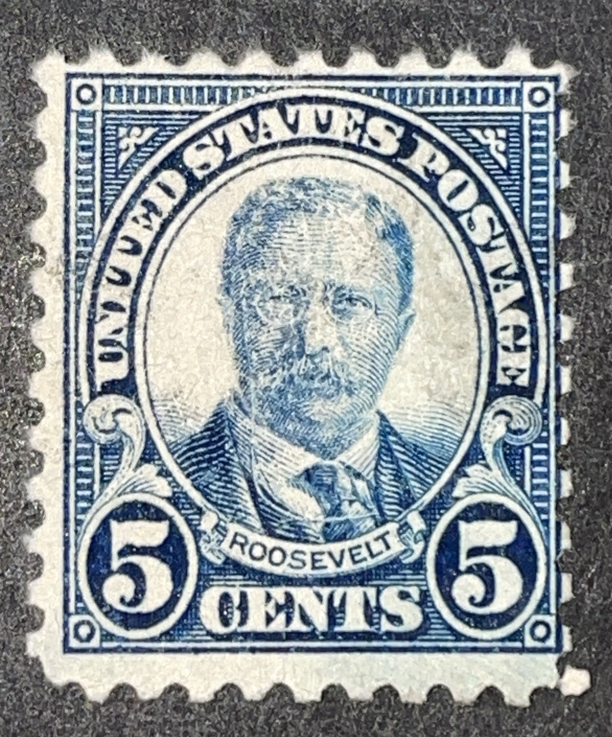 US Scott # 586 Used;  5c; Roosevelt; No Cancellation; All Perfs Intact; NH