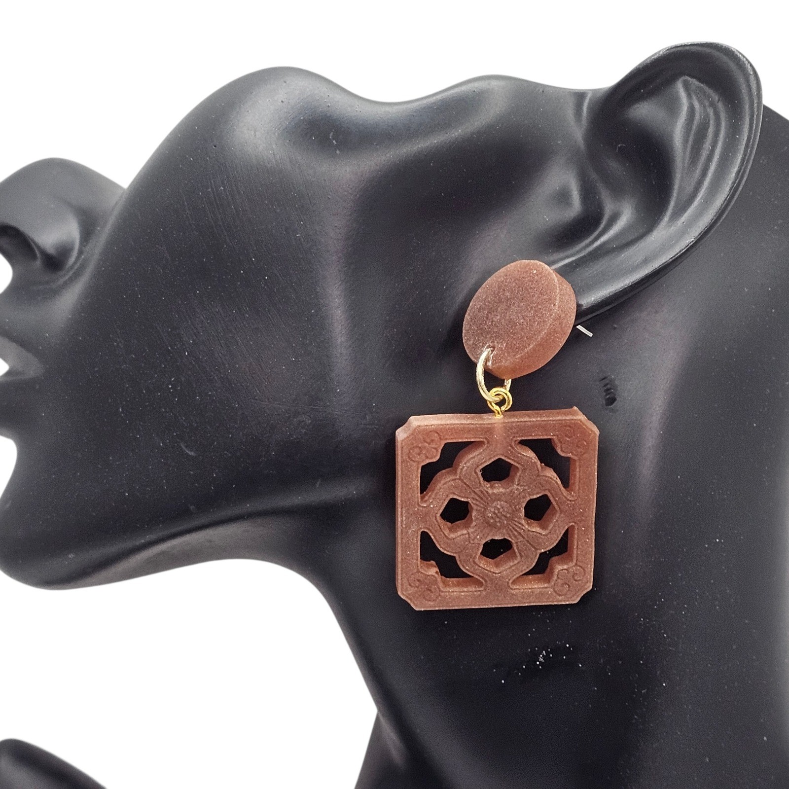 Handmade Brown Breezeway Tile Dangle Earrings Mid Century Tiki Retro