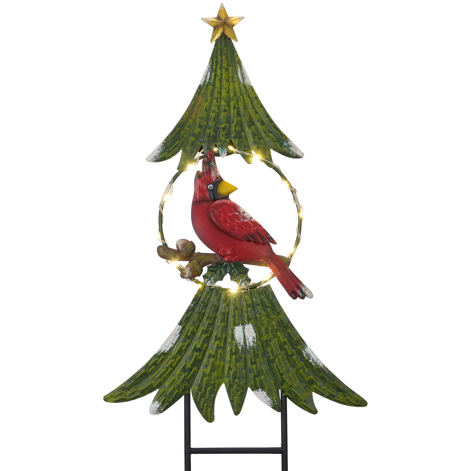 Metal Christmas Tree Decorations Cardinal Garden Stake with Solar Light, Outd...
