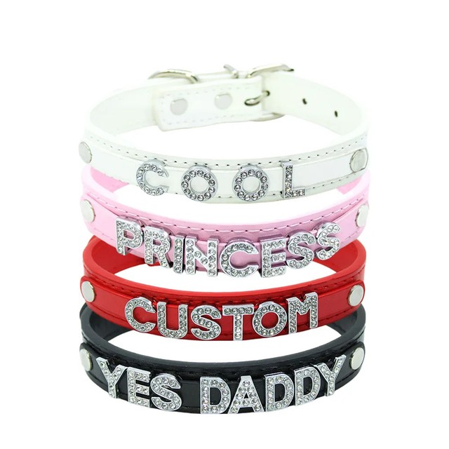 Customized Letters Leather Collar Rhinestone BDSM Name Choker Necklace A6