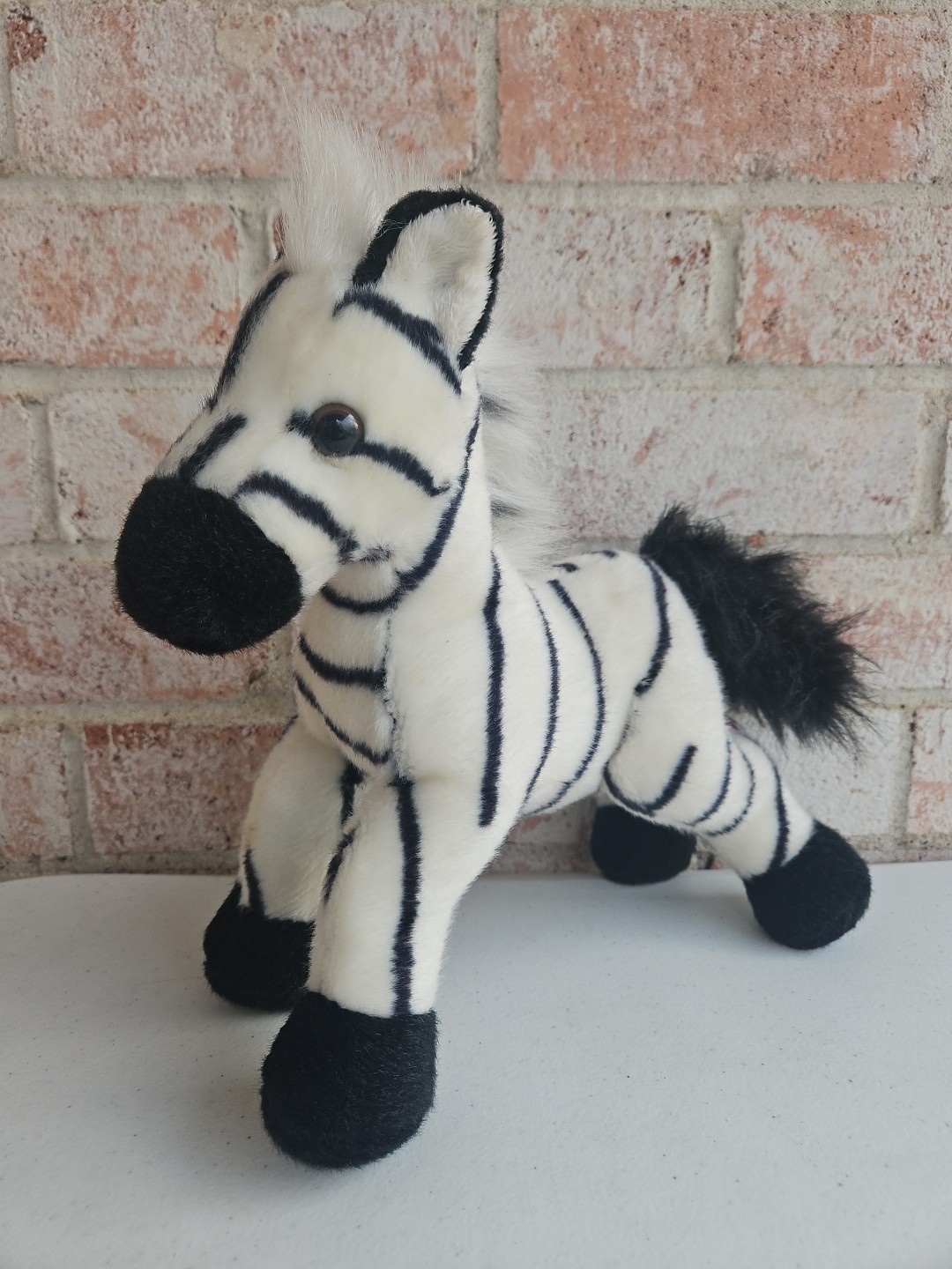 Vintage Aurora Zebra Plush Stuffed Animal White Mane Black Stripes