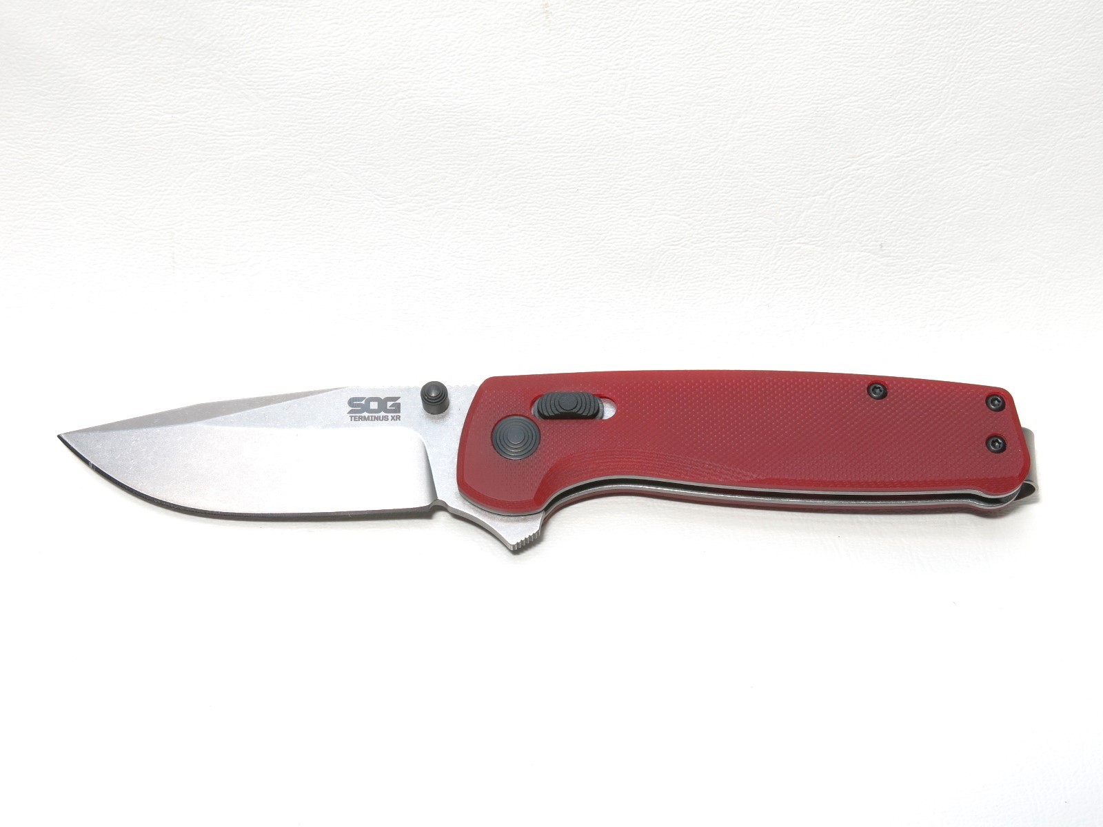 SOG Terminus XR Folding Pocket Knife 3" Stonewash D2 Blade G10 Crimson Red