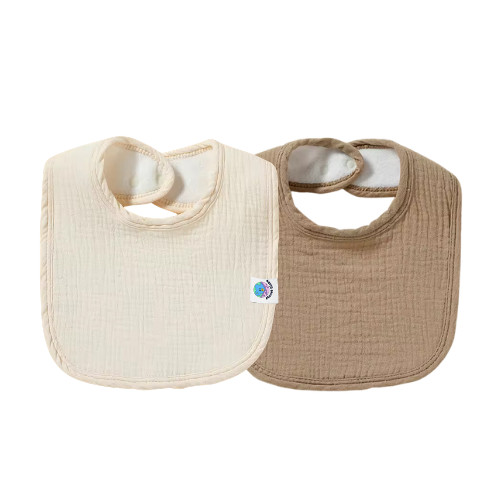 Set of 2 Muslin Drool Bibs 100% Soft Cotton With Backing 1 Ivory and 1 Khaki