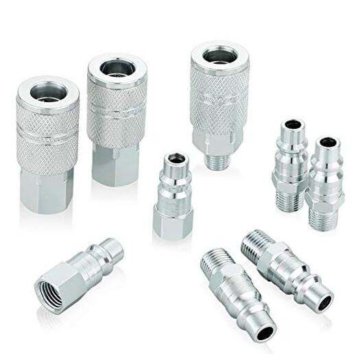  Industrial Air Coupler and Plug Kit, 3/8 Inch High Flow Body Size, 1/4 Inch 
