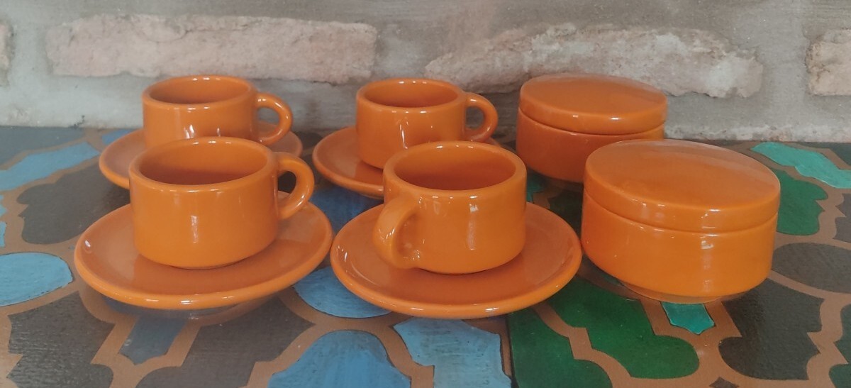 Sicart Vintage Ceramic Bowl Spanish Design Coffee Set 70S Sicart