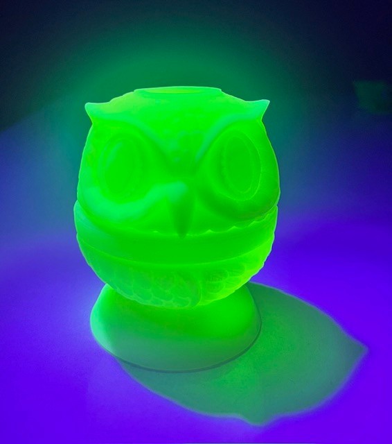 Vintage Fenton Satin Custard Uranium Owl Fairy Lamp w/ Original Label - Read!