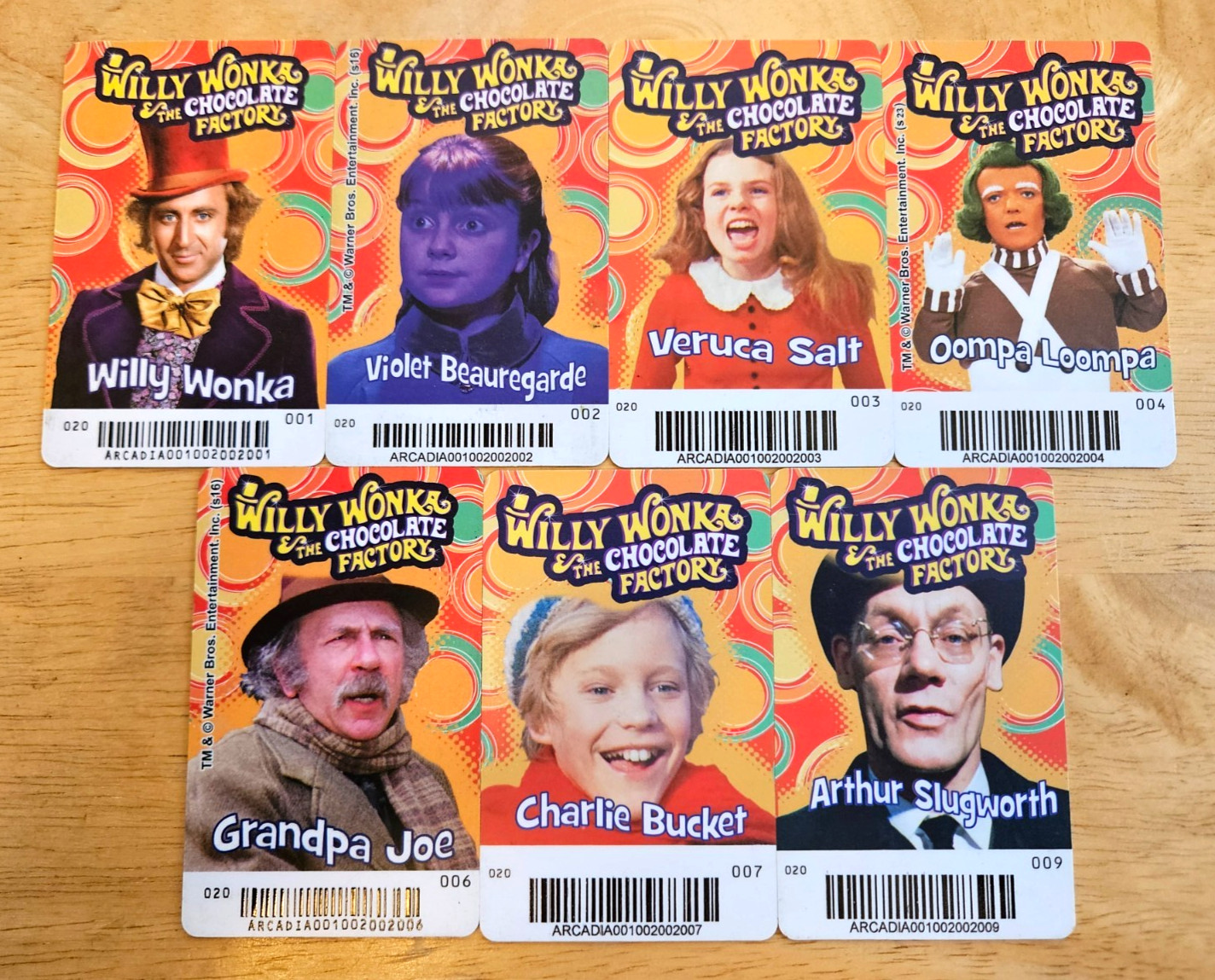 (7x) Willy Wonka Coin Pusher Cards - Arcade Game with Arcadia BARCODES - Lot