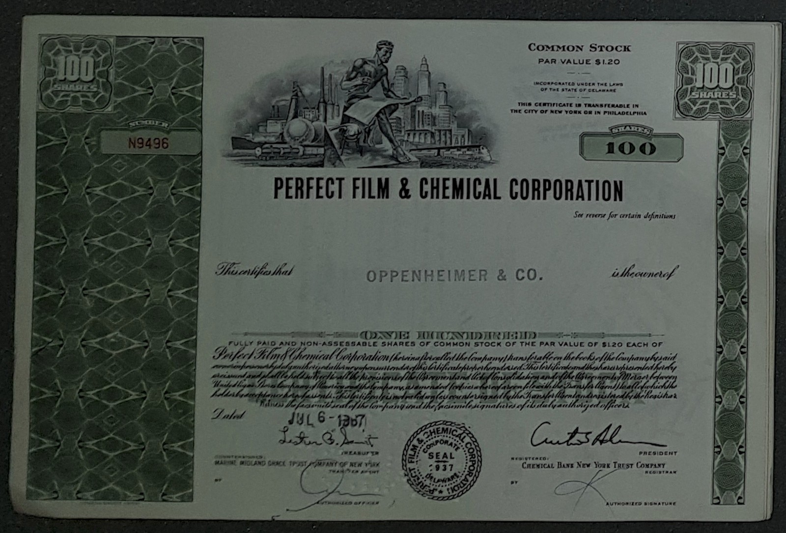 67 x Perfect Film & Chemical Corporation 1960s 100 Shares