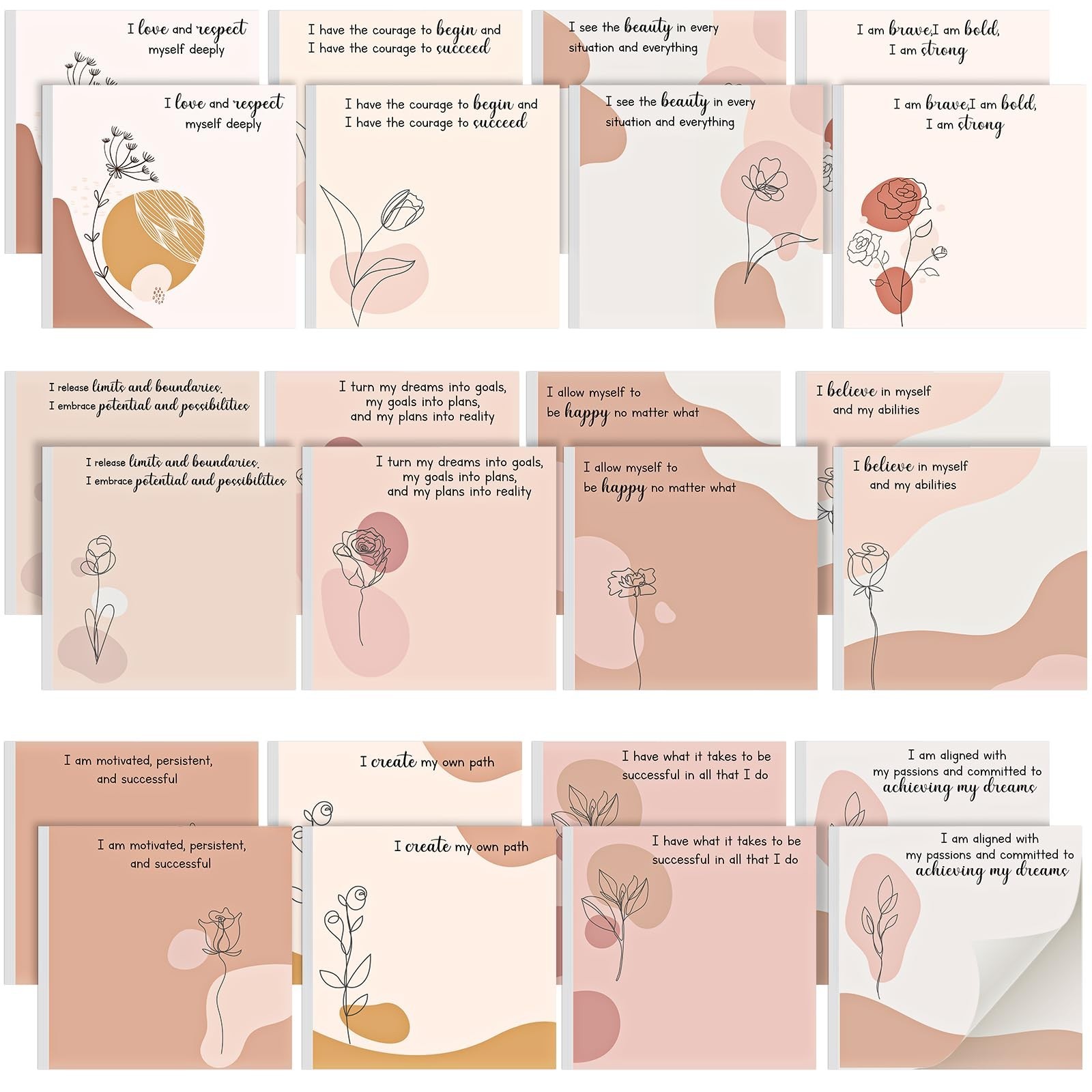 24 Pack Positive Affirmation Sticky Notes 3 x 3 Inch Mental Health Self Stick...