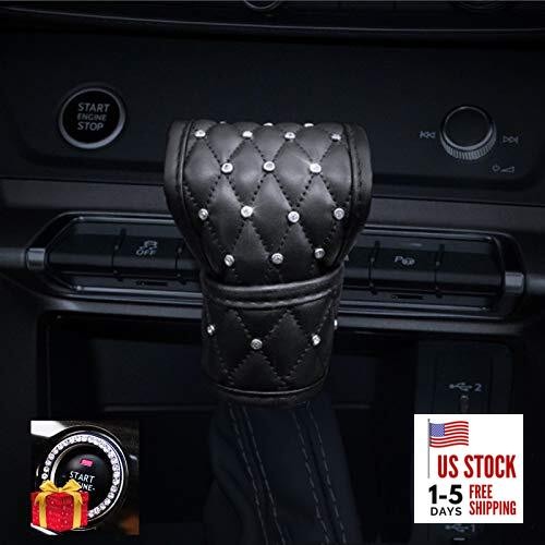 Bling Bling Auto Shift Gear Cover, Leather Auto Gear Shift Knob Cover B-Black