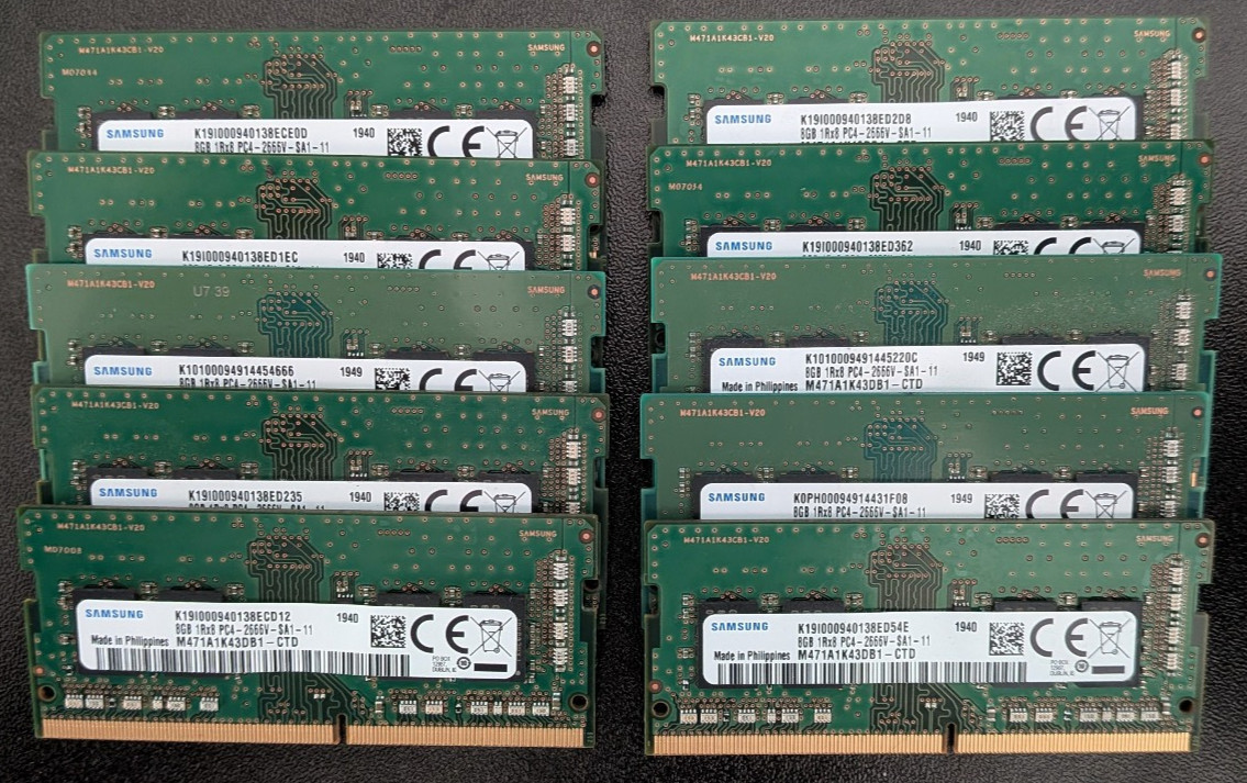 Lot of 10 - Samsung 8GB PC4 2666V SODIMM RAM Memory