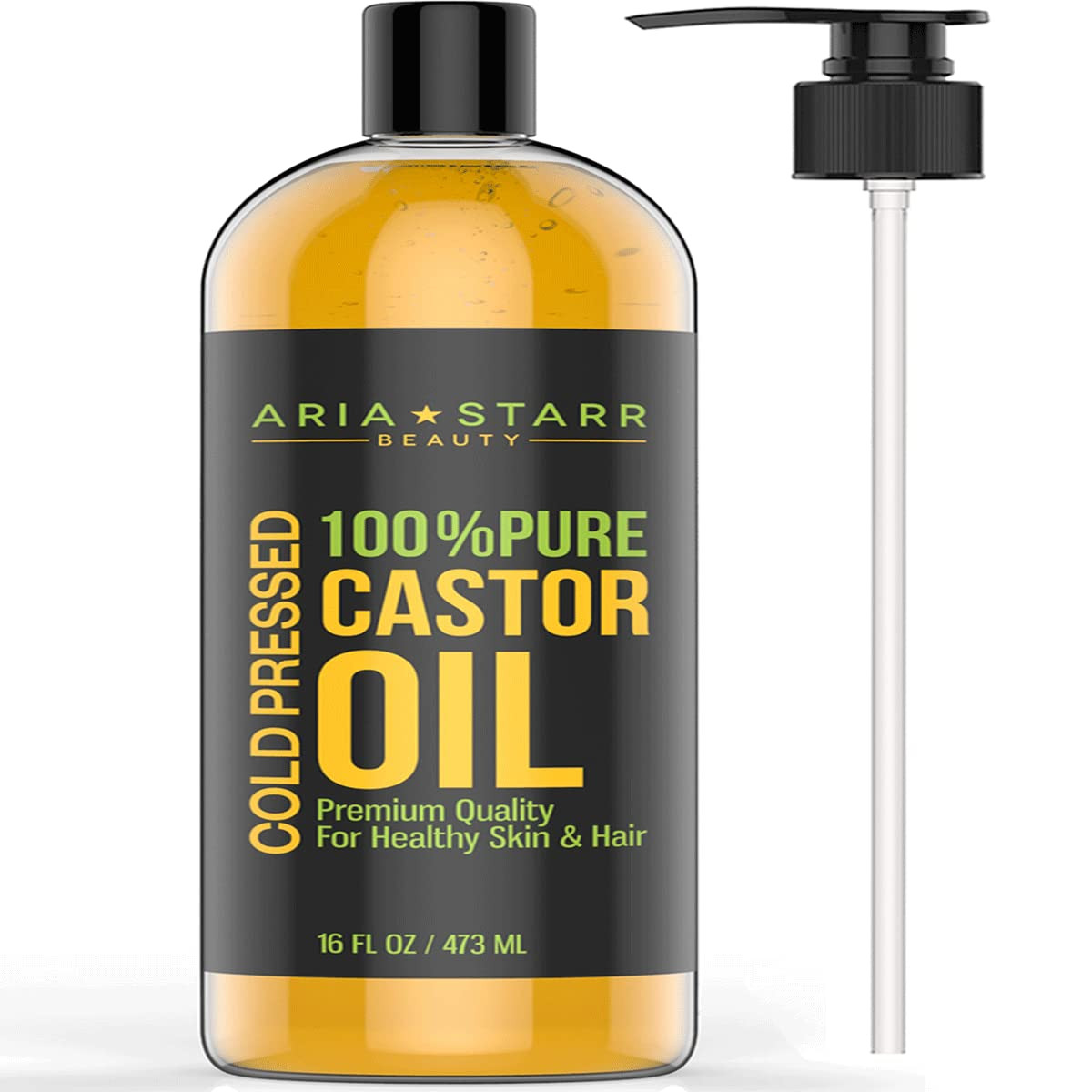 Aria Starr Castor Oil Cold Pressed - 16 FL OZ - 100% Pure Hair Oil for Hair Grow