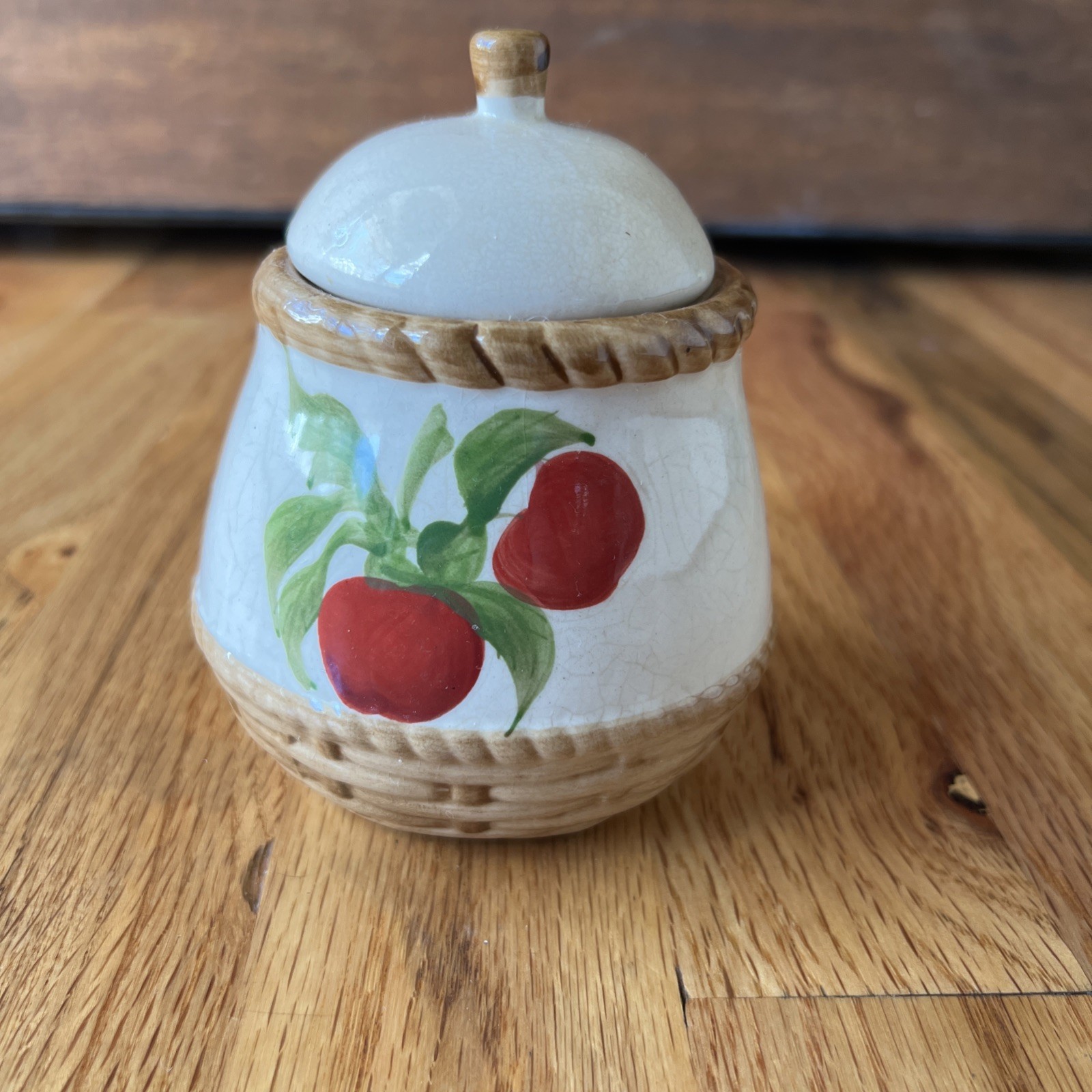 Vintage Alco Industries Cranbury NJ Apple Sugar Bowl w Lid Hand Painted
