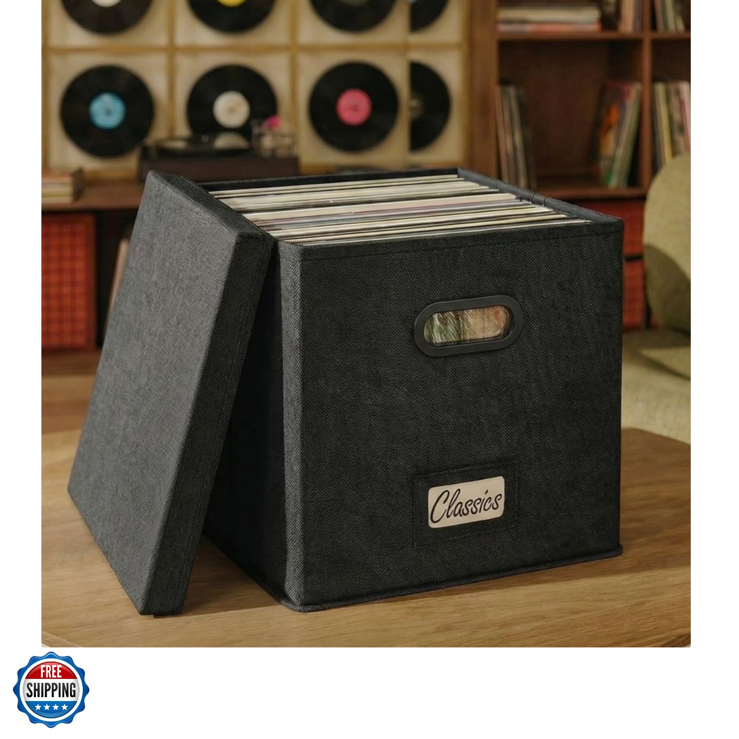 Decorative Vinyl Record Storage Box for 50+ Single Records - Sturdy and Easy ...